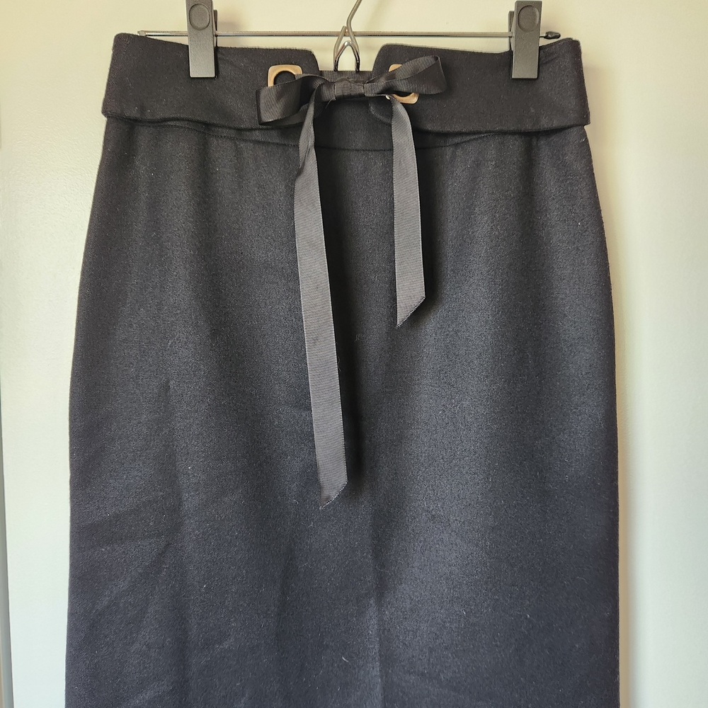 Vintage MILLY New York Brown Wool Pencil Skirt Bow Belt Detail Designer Sz 4